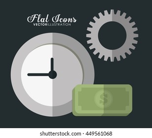 Office instrument concept represented by clock, gear and bill icon. Colorfull and Flat illustration. 