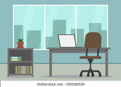 Office interior. Back view. Vector illustration.