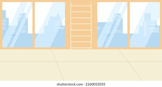 Interior de oficina con grandes ventanas. Fondo de paredes de cristal. Ilustración del vector