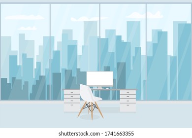 Office interior with computer.,Vector illustration.