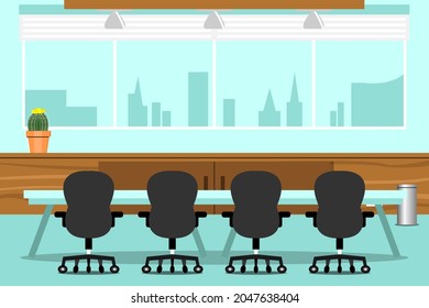Office interior with conference table and filing cabinet, Office background.