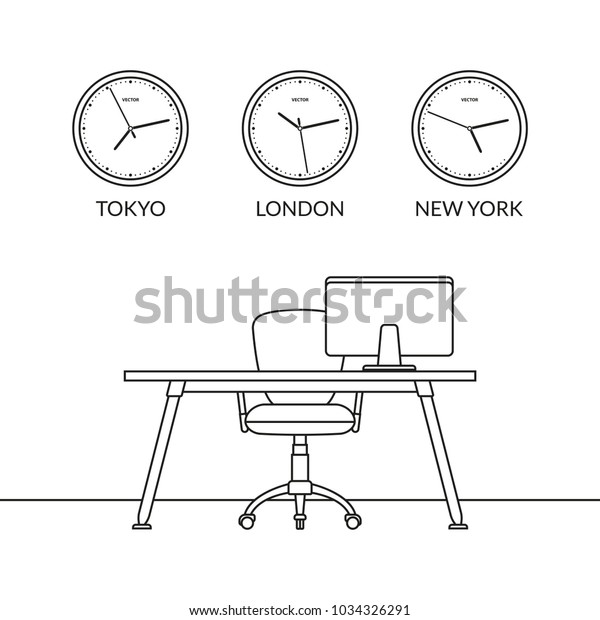 Office Interior Design Outline Sketch Modern Stock