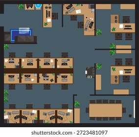 Diseño de interiores de oficina Vista superior del Plan Silla de escritorio Cabina Lugar de trabajo Plan del piso sobre el Vector