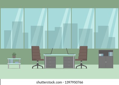 Office Interior. Desk And Two Chairs. No People. Vector Illustration.