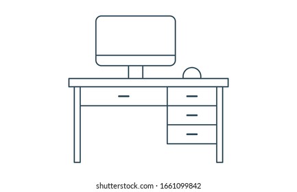 Office Interior with Desktop Display and Interface icon for workspace setup