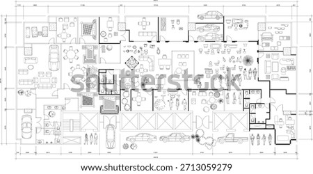 Office Interior Drawing  Structural Frame and Design Symbols