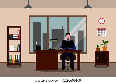 Office interior. Employee workplace. Vector illustration.