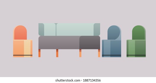 office interior furniture elements horizontal flat vector illustration