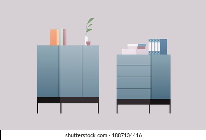 office interior furniture elements horizontal flat vector illustration