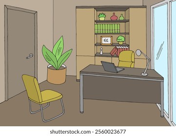 Office interior graphic color sketch illustration vector 
