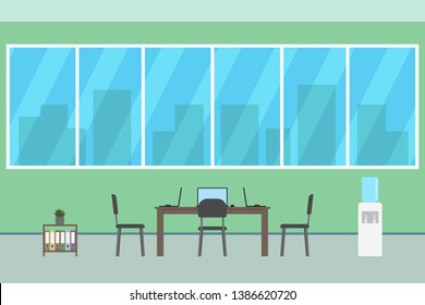 Office interior. Green wall. Vector illustration.
