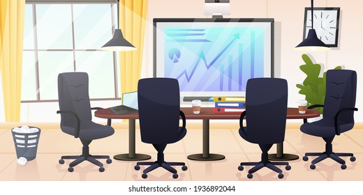 Office interior in modern cartoon style. Armchair. Presentation. For your design Business idea.