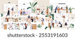 Office interior, modern open space. Professional workspace with employees. Corporate environment, workplace. Business team, daily work routine. Flat vector illustration isolated on white background