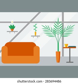 Office interior with plants. Flat style vector illustration