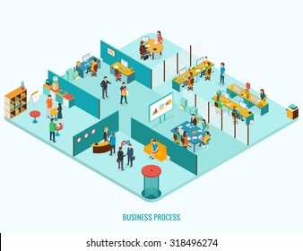 Office Interior. Reception, Meeting, Open Space, Job Interview Concept. Isometric 3d Vector Illustrations