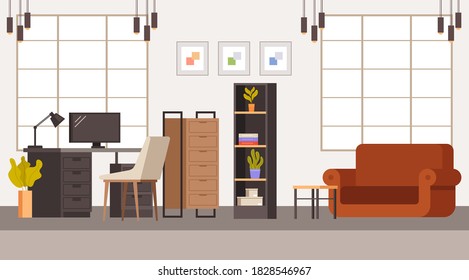 Office interior room furniture concept. Vector flat graphic design illustration