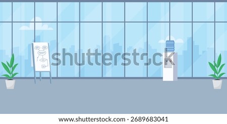 Office interior room workplace staff work coridoor office window building board 