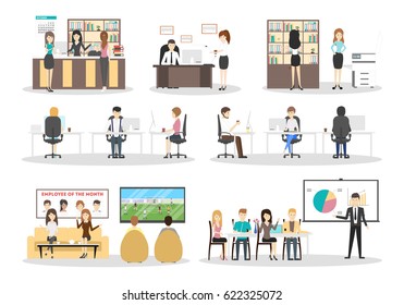 Office interior set. Isolated icons on white background.