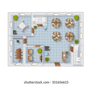 Office Interior Top View Blueprint Template With Conference Room And Restroom Vector Illustration