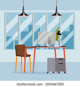 Office Interior Vector. Modern Interior Design. Business Office Workplace. Flat Illustration
