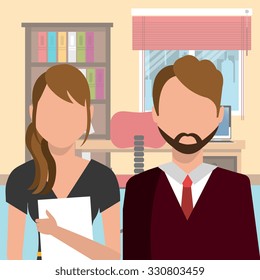 Office interior workplace design, vector illustration graphic eps10.