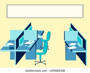 Office interior, workplace. In minimalist style Cartoon flat Vector Illustration