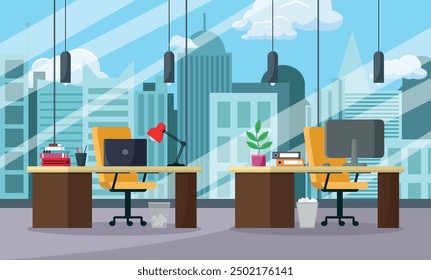 Office interior. Workplace with modern furniture. Flat style vector illustration.