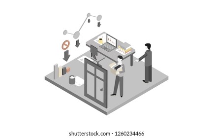 Office interior, workplace and working people vector Illustration