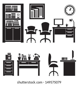 Office Equipments And Interior Items. Set Of Office Furniture. Create Your  Interior. Royalty Free SVG, Cliparts, Vectors, and Stock Illustration.  Image 73748359.