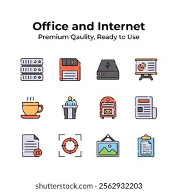 Office and internet icons collection in trendy design style