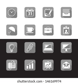 Office & Internet icons with Long shadow on black & white background