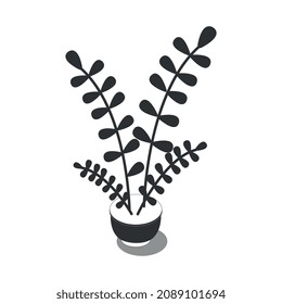 Composición isométrica de oficina con imagen aislada de planta en ilustración vectorial de flowerpot