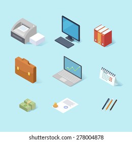office isometric icon set. flat design