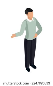 Office isometric people composition with isolated faceless human character of clerk employee on blank background vector illustration