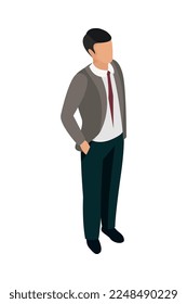 Office isometric people composition with isolated faceless human character of clerk employee on blank background vector illustration