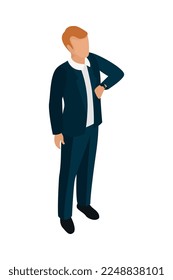 Office isometric people composition with isolated faceless human character of clerk employee on blank background vector illustration