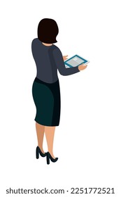 Composición de personas isométricas de oficina con carácter humano aislado sin rostro del empleado del empleado en la ilustración vectorial de fondo en blanco