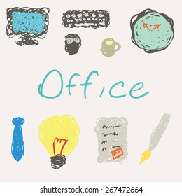 Office item free hand drawing, cartoon design.