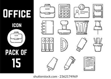 Office items icon pack bundle lineart vector template