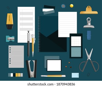 Office items set with ordanizer and sharpener realistic isolated vector illustration