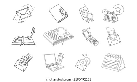 Office Items Tools Outline Icon Design Illustration Collection Set 1