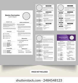 Office job application CV and resume template set vector. Modern resume layout design collection for employees. intern CV template bundle vector for official work. minimalist resume design templates
