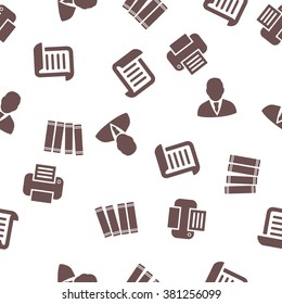 Office Job Seamless vector repeatable pattern. Style is flat symbols on a white background.