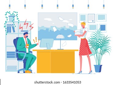 Office Job, Subordination Flat Vector Illustration. Strict Executive and Secretary, Boss and Assistant Director Faceless Characters. Shifting Duties to Subordinate, Unequal Work Distribution concept