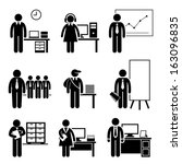 Office Jobs Occupations Careers - Staff Employee, Help Desk Support, Analyst, Runner, Manager, Marketing, Auditor, Secretary, CEO - Stick Figure Pictogram