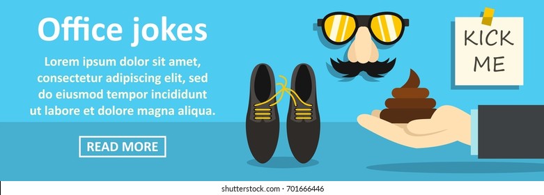 Office jokes banner horizontal concept. Flat illustration of office jokes banner horizontal vector concept for web