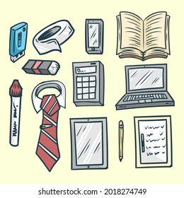 Office Kit Icon Set handgezeichnet Vektorgrafik Design Doodkonzept