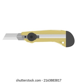 office knife, building, sharp, tool, knife, yellow, white background.
