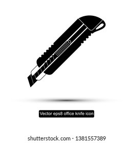 Office knife flat black icon isolated with shadow 