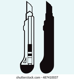 Office knife. Isolated on blue background. Vector silhouettes